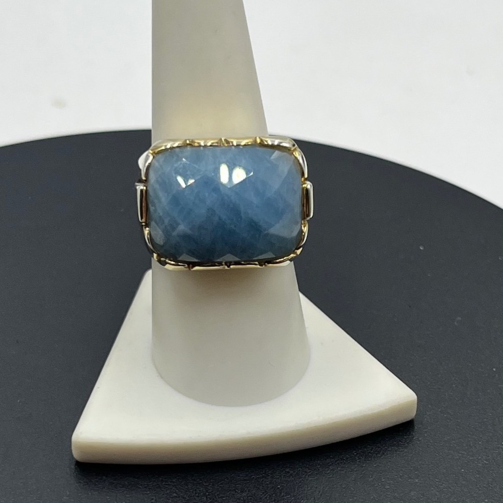 FADI Vintage 925 Sterling Milky Cushion Checkerboard Chunky Aquamarine Ring Sz 9